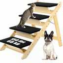 Foldable Dog Stairs/Ramp with 4 Steps - Durable Wooden Pet Stairs for Small, Medium, Large Dogs - Black (5098)