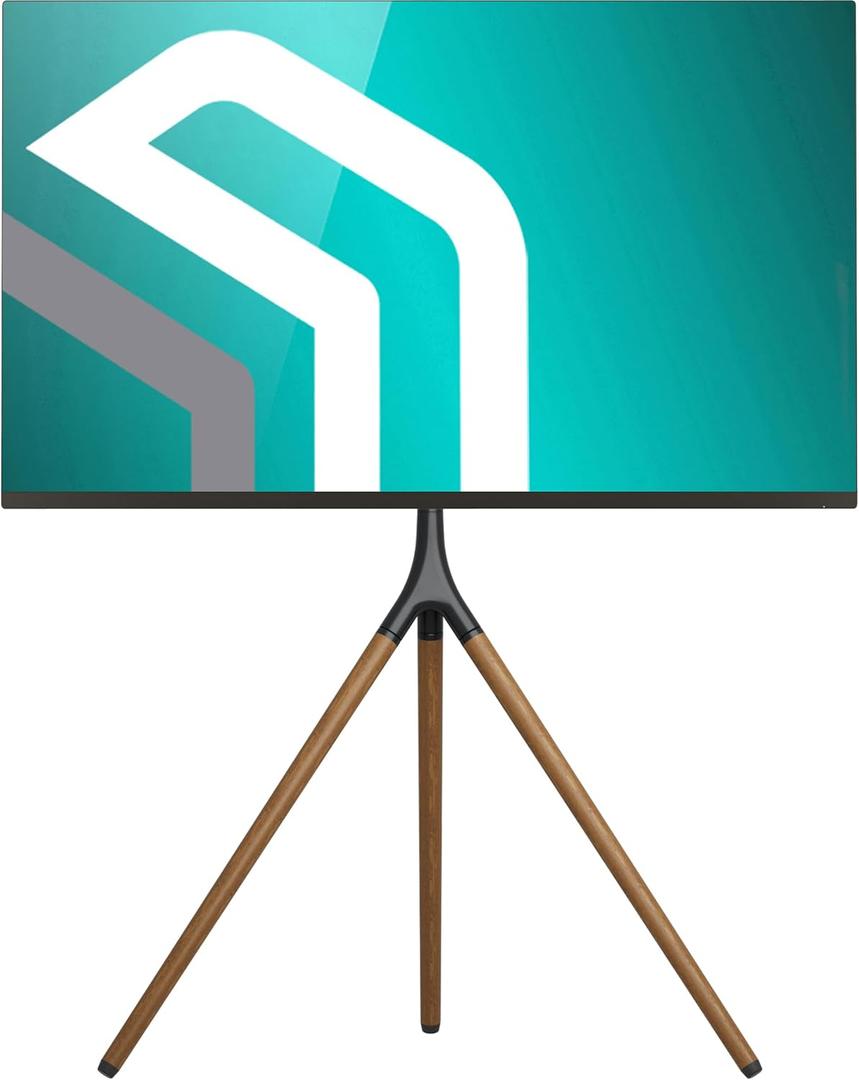 ONKRON Wooden TV Tripod for 32-65 Inch Screen, Easel TV Stand Wood Weight up to 35 kg, Universal TV Stand Floor Standing, VESA 100x100-400x400, Height Adjustable TV Floor Stand Swivel Black TS1220-B