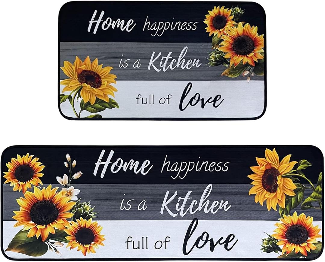Kitchen Rug Sets of 2 Piece Non Slip Kitchen Rugs and Mats Washable Kitchen Mats for Floor Kitchen Carpet Runner Rugs Decor for Laundry Bathroom Living Room,Sunflower 20"x 59"+20"x 32"