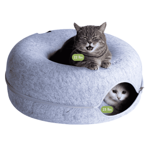 Cattasaurus Peekaboo Cat Cave Tunnel Bed for Cats up to 30 lbs (Light Gray, Large), Pack of 2 