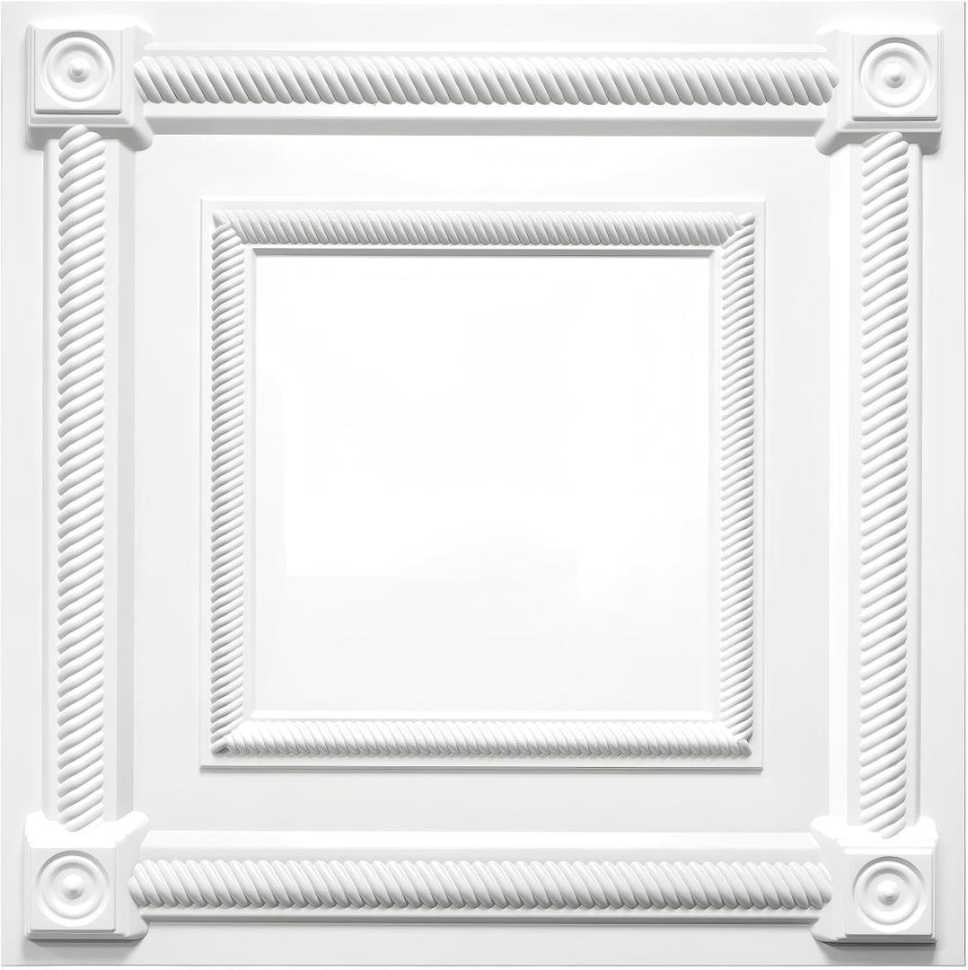 LEVOWAY 12-Pack PVC Drop Ceiling Tiles, 24 x 24in White 2'x2' Glue Up Ceiling Panel Cover 48 Sq.Ft