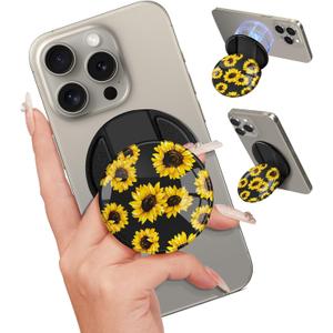 Kidcube Phone Grip Compatible with Magsafe - Magnetic Phone Grip Stand Cute Sunflower Finger Grip Kickstand Ring Holder Women Girls Compatible with Magsafe Accessories for iPhone 16/15/14/13/12 Series