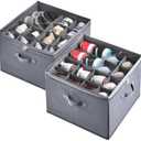 INSTY 2 Pack Shoe Organizer for Closet,Fits up to 32 Pairs,Adjustable Dividers for Shoe Storage,Fabric Shoe Storage Bins with Clear Cover,Grey