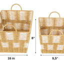 Basket Set of 2 – Woven Storage Baskets with Handles, Natural and White – Sizes 11.5x16x8.5 in & 9.5x14x8 in