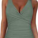 Firpearl Women Underwire Tankini Top Only Twist V Neck Swimsuits for Big Busted Ruched Tummy Control Bathing Suits Top