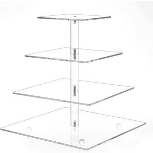 4 Tiered Square Acrylic Glass Premium Cupcake Holder-Cake Stand-Cupcake Stand-Dessert Stand-Tea Party Serving Platter (Square)