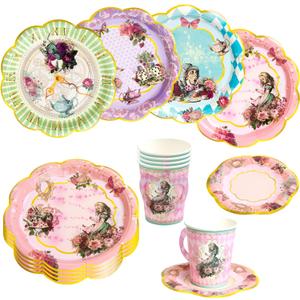 Alice and Wonderland Paper Plates and Cups Paper Saucers Mad Hatter Tea Party Alice Party Decorations Decor Baby Shower Birthday Favor Supplies