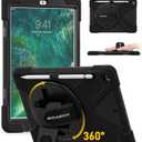 BRAECN Case for iPad 6th/5th Generation 9.7 inch 2018/2017, Rugged Heavy Duty Shockproof Cover for iPad 6th/5th Gen, 360 Rotating Kickstand & Soft Hand Strap & Shoulder Strap, Black