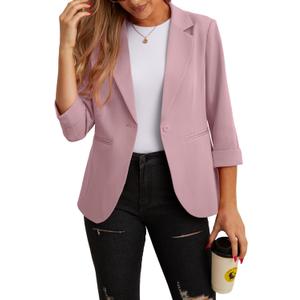 GRECERELLE Women's Blazers Lightweight 3/4 Sleeve Lapel Open Front Casual Suit Jacket Work Blazer with Pockets, US 6