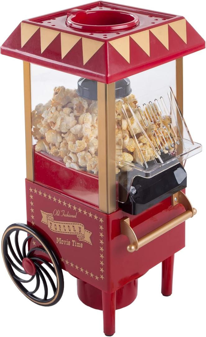 Air Popper Popcorn Maker - Hot Air Popcorn Popper - 6-Cup Vintage Style Oil Free Countertop Popping Machine with Measuring Cap - Movie Night Supplies by Great Northern Popcorn (Red)