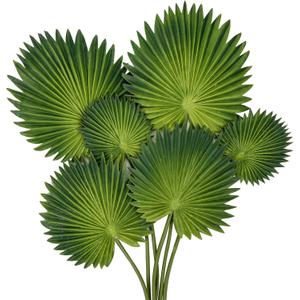 DILATATA Pu Foam Green Artificial Palm Leaves Faux Palm Tropical Leaves Fake Palm Fronds for DIY Wedding Bouquets Fake Leaves for Centerpieces Arrangements Bridal Shower Palm Leaf for Home Decor-6Pcs