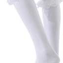 YASIDI Fashion Knee High Socks for Women, Cotton Lace Ruffle White Long Tube Socks (US 5,9, Regular, 1 Pairs-White-Lace Bow)
