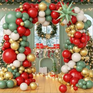 145pcs Christmas Balloon Arch Garland Kit with Red Sage Green Sand White Christmas Party Decorations