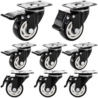 Yarlung 8 Pack 3 Inch Caster Wheels, Heavy Duty Swivel Plate Casters with Safety Brake, 360° Rotating Caster No Noise Wheel for Cart, Furniture, Workbench