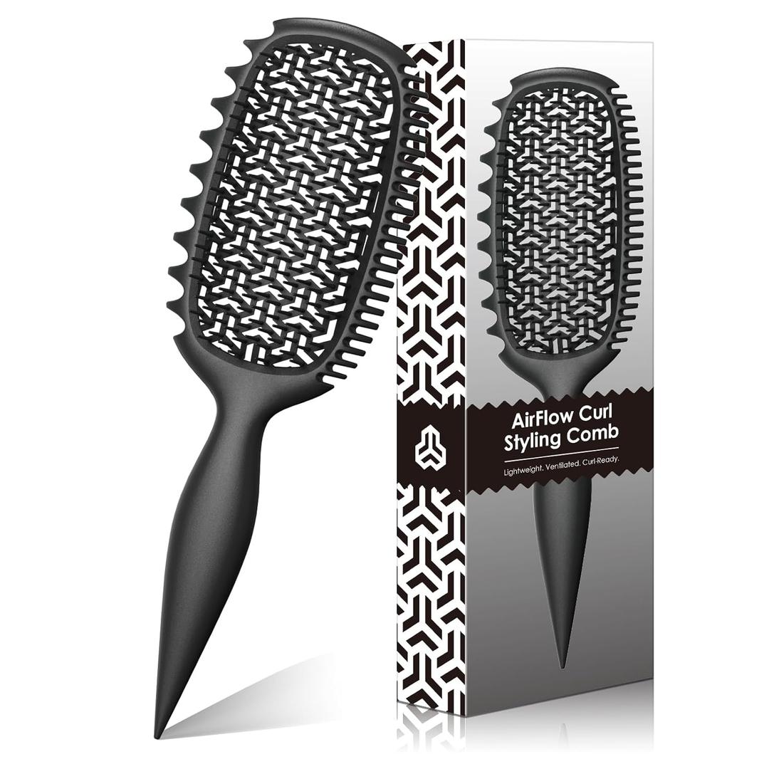 Curl Defining Brush for Thick Coily Hair, Firm-Bristle TPEE Detangling Brush for Coarse 4A4C Curls, Dual-Sided Wide & Narrow Tooth Brush for Wet & Dry Curl Shaping Women & Men (2054-Matte Black)