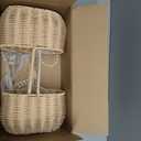 SiliFine 2 Pcs Wicker Rattan Flower Girl Basket with Bows and Pearl 11.8x8.7x5.1 Inches Rustic Wedding Basket for Flower Girl, Hand Woven Willow Storage for Ceremonies Home Decoration (Classic)