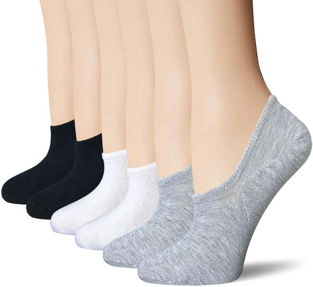 BERING Women's No Show Socks Non-slip Heel Grip Invisible Liner Footies (6 Pairs)