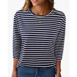 LilyCoco Womens 3/4 Length Sleeve Tops Striped Boatneck Shirt Breton French Cotton Tees Size M