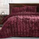 Chezmoi Collection Piers Burgundy Velvet Quilt King Set, 3-Piece Lush Plush Distressed Velvet Bedding All Season Lightweight Comforter - Brushed Microfiber Reverse with Double Square Stitch