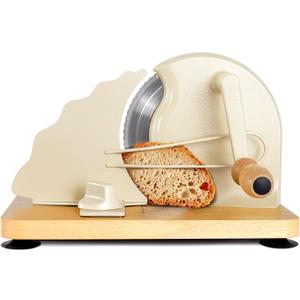 Manual Bread Slicer for Homemade Bread, Bread Cutter for Adjustable and Even Slices, Classic Hand Crank Sourdough Slicer with Scale Line & Powerful Suction Cup, Sharp Stainless Steel Blade (Cream)