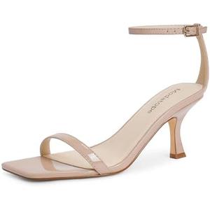 Modatope Womens Heeled Sandals Square Open Toe Kitten Heel Ankle Strap Heels for Women Daily Party Wedding Wear Size 8