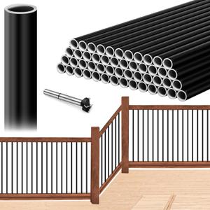 51 Packs 36'' Matte Black Aluminum Deck Balusters with Anti-UV Baluster Connectors, 3/4" Hollow Round Deck Railing Spindles, Compatible with Wood/Composite/Metal Railings, Easy Install with Drill
