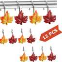 Maple Leaf Shower Curtain Hooks, 12Pcs Thanksgiving Decorative Autumn Fall Leaves Shower Curtain Rings Rustproof for Bathroom Bedroom Room Decor