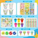 24 Set End of Year Students Gift from Teacher Bulk Summer Pencil Sharpener Eraser Stamp Sticker Card Plastic Cup with Lid Cute Class Gifts for Students Graduation School Classroom Prizes