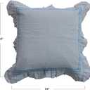 Creative Co-Op Cotton and Linen Pillow with Embroidered Stripes and Ruffle, Blue