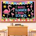 Summer Bulletin Board Decorations Set Tropical Hawaiian May June Classroom Decor Pink Flamingo Palm Leaf Paper Cutouts for Hello Summer Back to School Library VBS Holiday Window Chalkboard Wall Decor