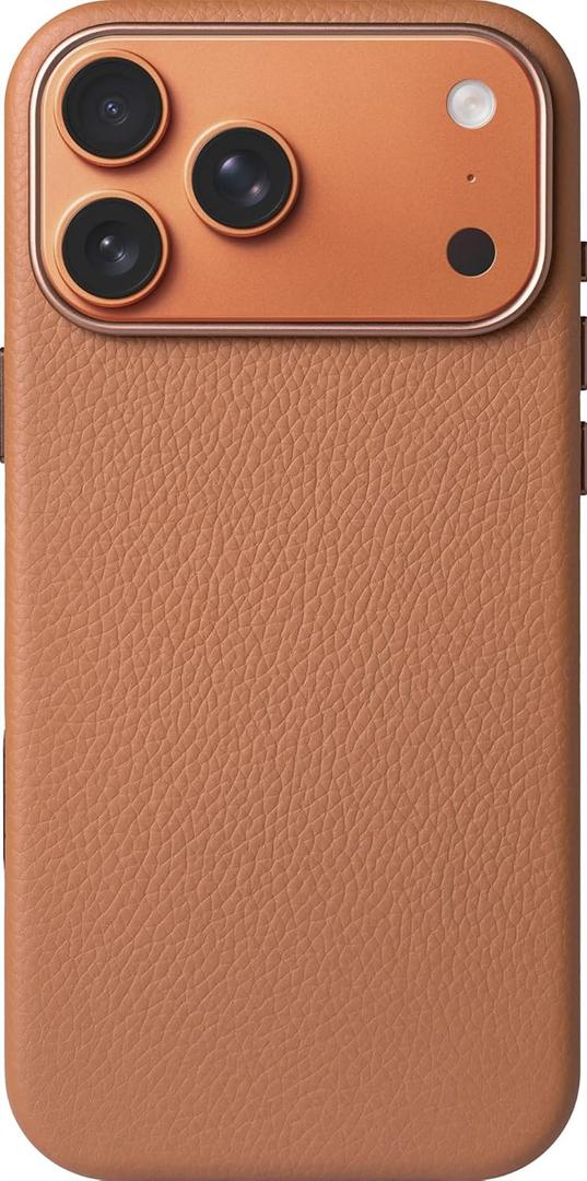 LONLI Urban | Pebbled Leather - European Genuine Pebbled Leather Case for iPhone 17 Pro  - [Built-in Camera Control and Compatible with Magsafe] - Saddle