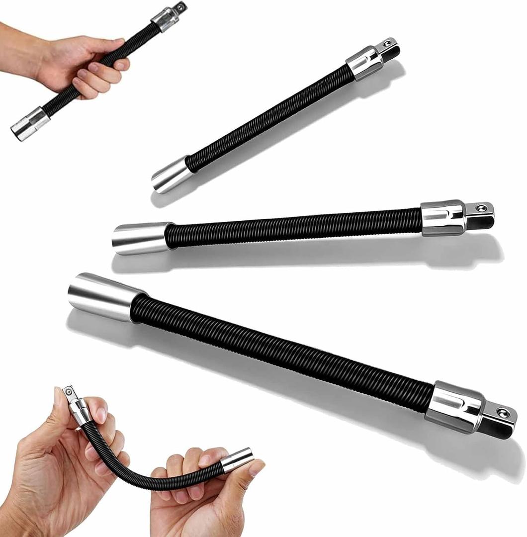 1/4", 3/8", 1/2" 3-Piece Flexible Socket Extension Set Reach Socket Ratchet Wrench Connecting Rod, Universal Electric Wrench Extension Bar, Portable Hand Drive Tool for Tight Spaces (black)