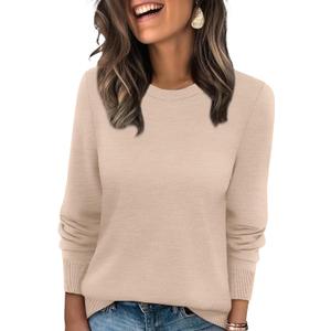 WIHOLL Sweaters for Women Lightweight Pullover Tops Long Sleeve Shirts Crewneck Fashion Clothing Fall Outfits 2026 (Large, Apricot)
