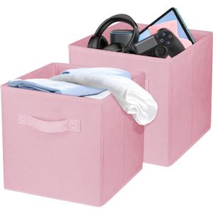2 Pcs Storage Cubes, 10.5 Inch Collapsible Storage Bins, Fabric Foldable Bins for Organization, Durable Storage Bins for Closet, Shelves, Offices (Pink)