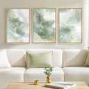 Framed Sage Green Abstract Wall Art, 3 Piece Modern Canvas Prints Paintings Artwork for Walls, Minimalist Green and Gold Abstract Art Pictures for Bedroom Living Room Dining Room Wall Decor 16x24 In, 16" W x 24" H x 3Pcs