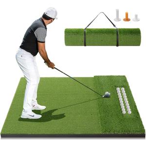RELILAC 5x4ft Golf Mat with Ball Tray, 31mm Thickened Golf Hitting Mats for Backyard, Driving Range, Indoor & Outdoor Practice, Turf Matt with 3 Tees for Chipping Swing Driving Training