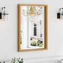 Syndra Natural Wood Frame Bathroom Mirror, 22x30'' Modern Vanity Mirror for Wall, Waterproof Slim Deep Frame, Rectangular HD Tempered Glass Mirror for Living Room, Bedroom, Entryway, Rustic, Farmhouse