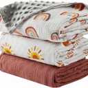 3 Pack Soft Boho Baby Gender Neutral Blankets for Newborn Baby Girls or Boys Unisex Nursery Toddler Baby Throw Blanket Double Layer Blankets with Dotted Backing Sun Rainbow Printed (Boho)