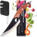 Chef Knife 11 Inch, Kitchen Knife for Boning, Cutting, and Chopping. Hand Forged Meat Cleaver, Deba Knife, Japanese Knife, and Kitchen Knives For Home, Outdoor Cooking, Camping BBQ (Yellow)