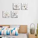 Flowers Wall Art Bathroom Wall Decor Abstract Botanical Picture Contemporary Wall Art Prints Bedroom Living Room Kitchen Office Home Decor Modern White Flower Canvas Artwork 12" x 12" x 4 Pieces