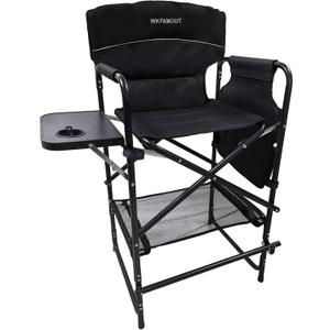 Tall Folding Director Chair 30.7" Seat Height Foldable Bar Stool for Makeup Artist Face Painting with Side Table Carry Bag and Cosmetic Bag Supports 350LBS
