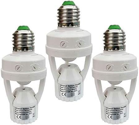 Taigeguang Motion Sensor Light Socket,E26 E27 PIR Motion Screw Bulb Adapter Indoor Use Only, Auto On Off Night Light Control for Garage Basement Porch Storage Room (3 Pack)