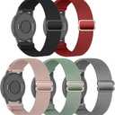 5 Pack Stretchy Nylon Watch Band Compatible with Garmin Venu 3/2/4 45mm/Forerunner 265/255 46mm/570 47mm/Vivoactive 4,22mm Soft Adjustable Sports Replacement Strap for Amazfit Bip 5/6/Balance 2 (Black/Rose Pink/Cactus/Red/Deep Gray)