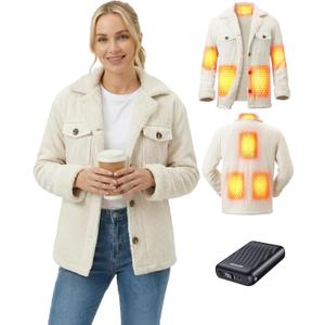 Graphene Heated Jackets for Women with 12V 18400mAh Battery Pack, womens heated jacket with Sherpa Fleece Lined (Medium, Apricot)