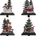 Christmas Stocking Holder - Set of 8 Stocking Hangers Snowman Santa Snowflakes Christmas Tree Deer Stocking Hooks for Fireplace, Shelf