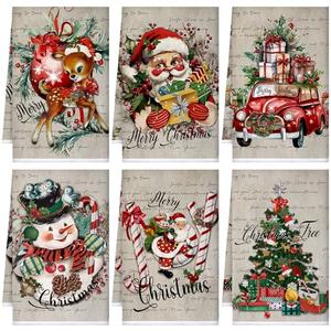 Bencailor 6 Pcs Vintage Christmas Kitchen Towels Christmas Dish Towel Set Absorbent Soft Microfiber Farmhouse Gray Winter Santa Snowman Hand Dishcloths Xmas Gifts Decorations for Kitchen Bathroom