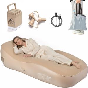 Inflatable Couch with Built-in Pump & Camping Lighting, Portable Air Sofa, Blow Up Lounger, Self-Inflating Lounge Chair for Camping, Beach, Traveling, Hiking