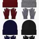 Glooarm 8 Pack Winter Hat and Gloves Set for Men Women Warm Beanies Knit Gloves Unisex Warm Sets