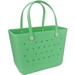 Lightweight Extra large Rubber Beach Bag Small mini Tote Bag for Gym Waterproof medium Open Handbag for Pool Sports (X-Large(18.9*9*13.8in), A-grass Green)