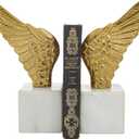 Deco 79 Aluminum Bird Wings Bookends with Marble Base, Set of 2 5"W, 10"H, Gold